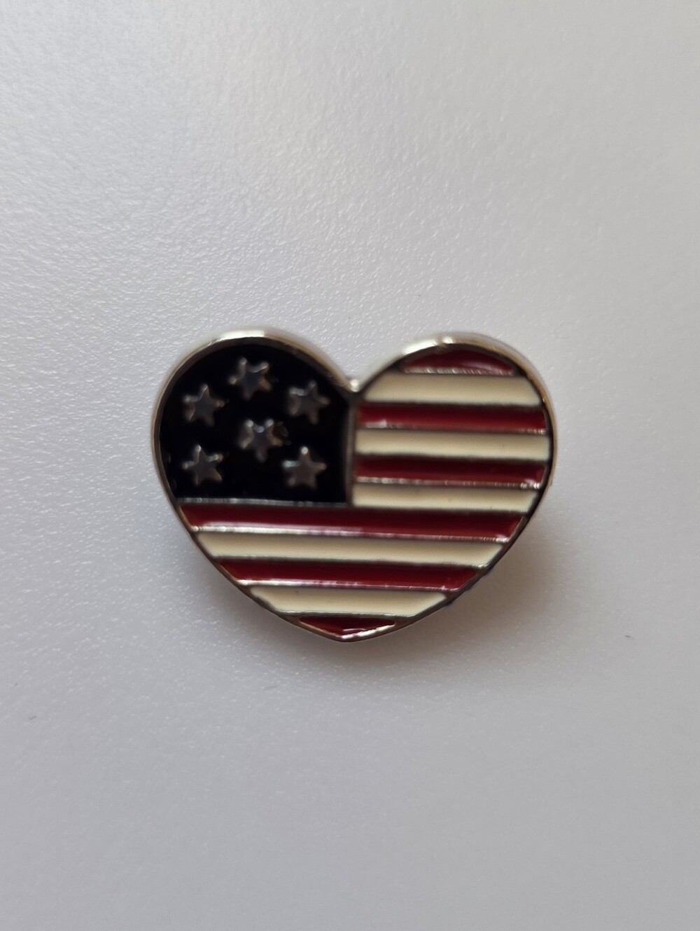 Heart-Shaped American Flag Enamel Pin - Red, White & Blue